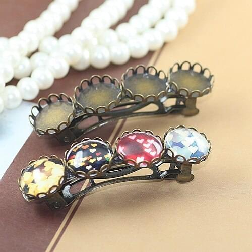 50pcs Antique Bronze Inner: Cabochon 12mm Lace pad tray Hairpins Barrettes Bobby Pin Spring clip,DIY Jewelry Finding Accessories