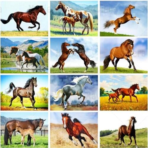 5D Modern Horse Grassland Diamond Painting DIY Diamond Embroidery Paste Rhinestones Landscape Animal Home Decoration Wall Art