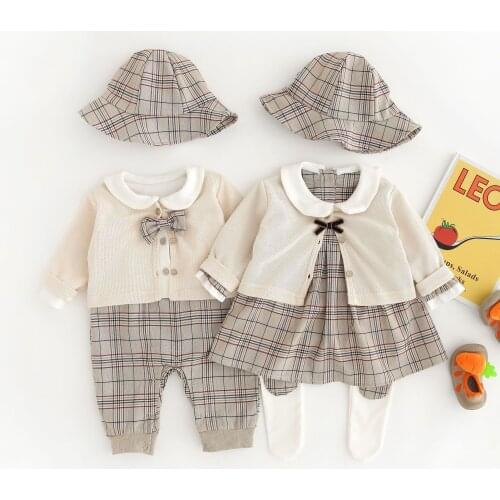 7365 Baby Twins Clothes 2021 Spring Newborn Boys Clothing Set Long Sleeve School Style Baby Girl Clothes 0-2T Toddler Suit