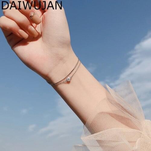 925 Sterling Silver Chain Bracelets Double Layers Round Single Diamond Charm Bracelet For Female Fashion Womens Jewelry