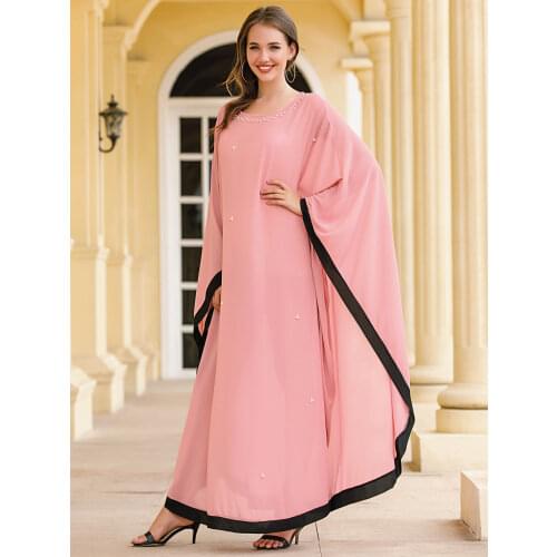 Abaya Dubai Long Robe Women Fashion Pearl Bat Sleeve Hijab Dress Muslim Islamic Clothing Ramadan Caftan Marocaind Jellaba Femme