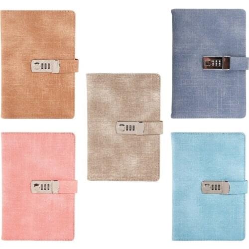 A5 Notebook with Password Lock Leather Agenda Diary Week Planner Notepad School Stationery Travel