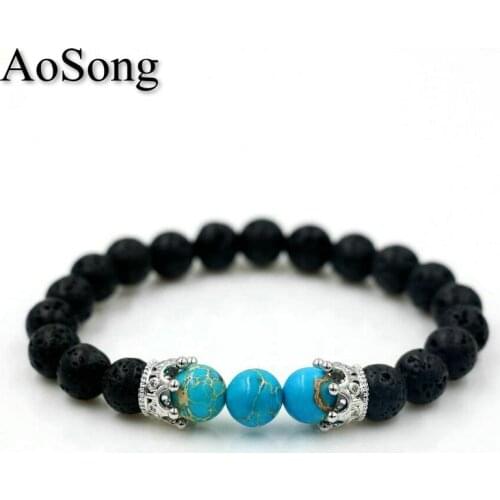 BPPCCR Matte Crystal Lava Stone 8mm Micro Pave CZ Crown Emperor stone Men Luxury Yoga chakra Bracelets masculino pulseras