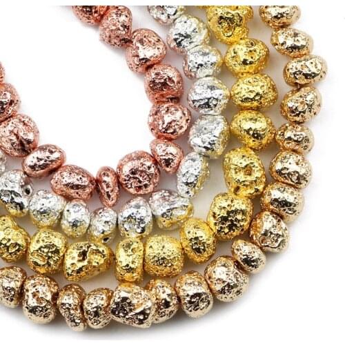 8~10mm Rose Gold Black Volcanics Lava Natural Stone Irregular Shape Spacers Loose Beads For Jewelry Making DIY Bracelet Necklace