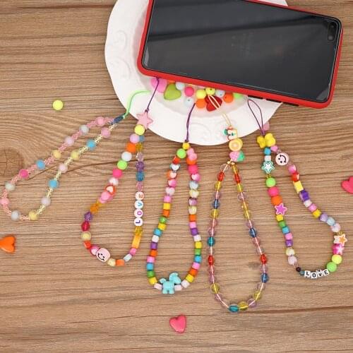 Go2Boho Chain For Phone Lanyard Colorful Candy Beads Chains Strap Letter Bracelet For Women Summer Trend Smiley Cute Jewelry