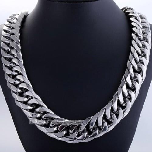 Fashion 18mm Mens Chain Boy Biker Heavy Silver Color Cut Double Curb Link Rombo 316L Stainless Steel Necklace Jewelry DLHN54
