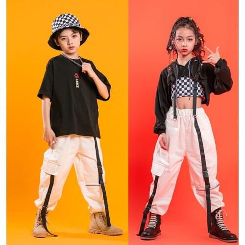 Kid Hip Hop Show Clothing TShirt Tops Streetwear Tactical Cargo Shorts For Singers Girls Boys Jazz Dance Costume Rave Clothes
