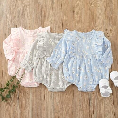 0-24 Months Baby Girl Long Sleeve Romper Sweet Cute Spring Autumn Newborn Toddler Little Daisy Embroidery Ruffles Bodysuits
