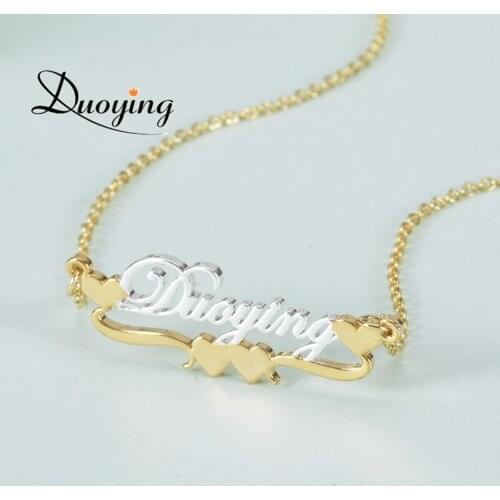 Duoying Custom Name Necklace Double Colors Nameplate Personalized Necklaces Women Choker Stainless Steel Jewelry Gift for Women