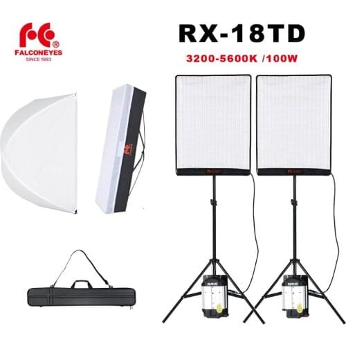 Falcon Eyes 2pcs RX-18TD 100W Dimmable LED Video Light 504pcs Flexible Rollable Cloth Lamp with Diffuser + Outdoor Carry Bag Kit
