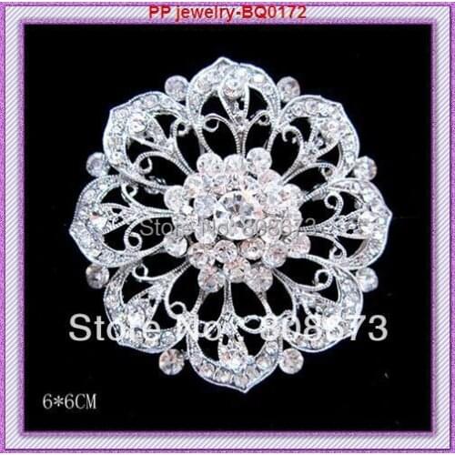 Hot Selling Retail!!Vingtage Silver Tone Women Luxury Flower Crystals Big Brooch Wedding Bridal Cake Pins Top Quality