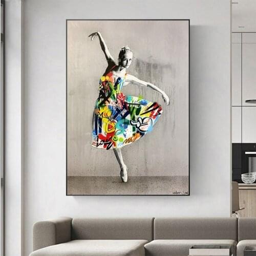 Modern Graffiti Art Dancing Girl Canvas Painting Women Posters and Prints Wall Art Pictures for Living Room Home Cuadros Decor