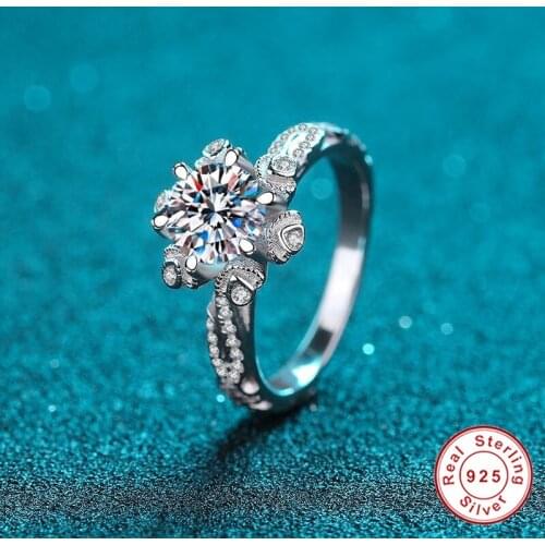 Geoki Vintage 925 Sterling Silver Passed Diamond Test Perfect Cut 1 Ct D Color VVS1 Moissanite Engagement Ring Luxury Jewelry
