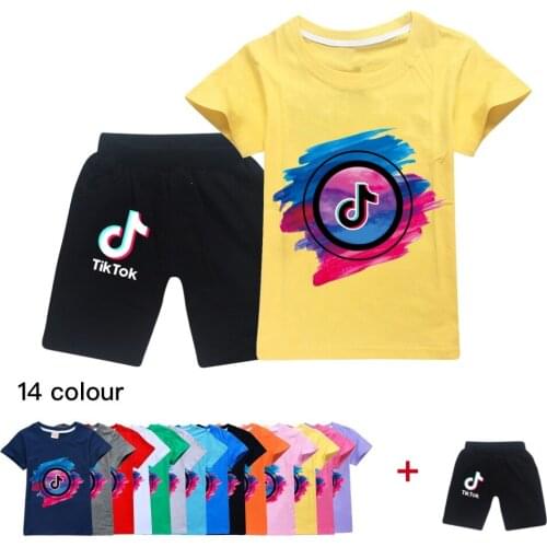TIK TOK summer children new short-sleeved shorts 2pcs suit girl fashion cotton T-shirt boy casual shorts kids hot clothing