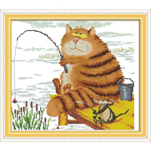 The cats favorite (3) cross stitch kit cartoon cat fishing count print canvas stitches embroidery DIY handmade needlework plus