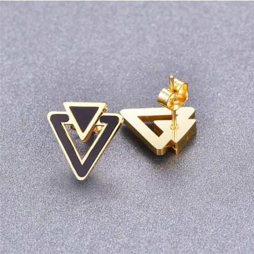 Martick Fashion Created Stud Earrings Stacked Double Triangle Black Piece Hollow Out Stud Earrings For Girl E201