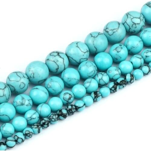 Wholesale 4 6 8 10MM Natural Stone Beads Black Line Wathet Turquoises Bead For DIY Jewelry Making Bracelet Necklace Accessories