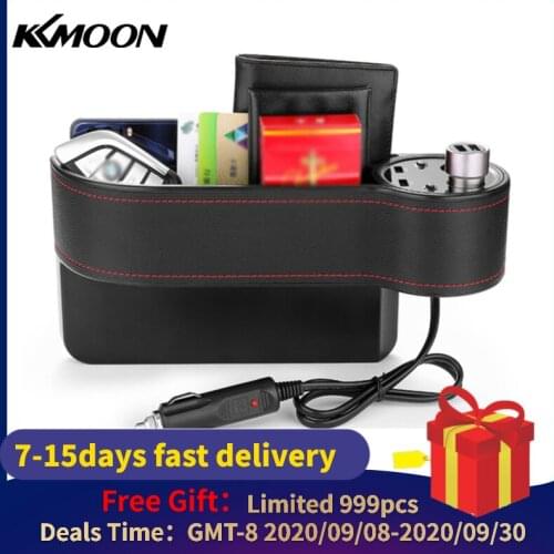 Car Seat Organizer Seat Side Pocket Organizer with 2 USB Chargers and 2 Lighters for Wallet Phone Coins Cigarette Keys Cards