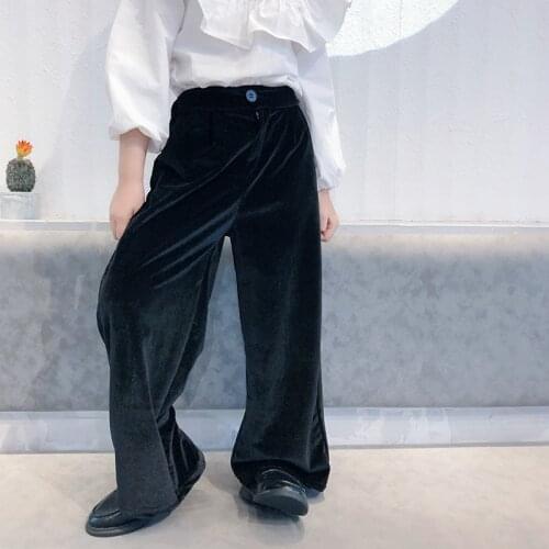 Toddler Girls Pants 2021 Spring Autumn New Kids Baby Golden Velvet Casual Pants Fashion Solid Wide Leg Trousers for Girls 2-7 Y