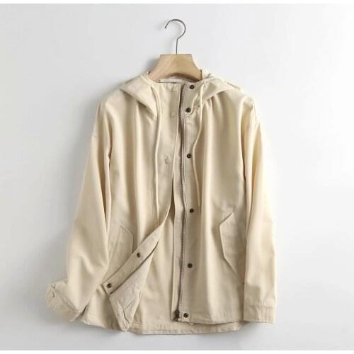 2021 Leisure Autumn Hooded Jacket Zipper Coat Lightweight Womens Loose pocket Thin Top Solid Color Streetwear