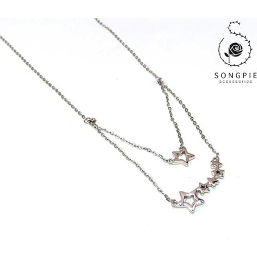 925 Sterling Silver Necklace Double Star Set Necklace Birthday Party Necklace Girls Holiday Gifts Jewelry