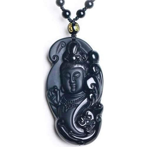 Drop Ship Obsidian Yin Guan Yin Necklace Pendant Black Jade Pendant Women Mens Jewelry Fine Jewelry Black Jewelry
