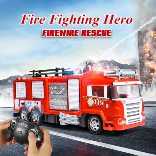 RC Water Spray Fire Truck Music Light Remote Control Car Kids Toy Boy Gift