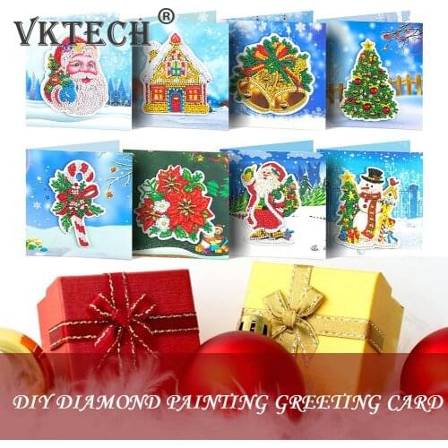 Santa Claus 5D DIY Special Shaped Diamond Painting Greeting Card Part Drill Christmas Birthday Christmas Diamond Handmade Cards