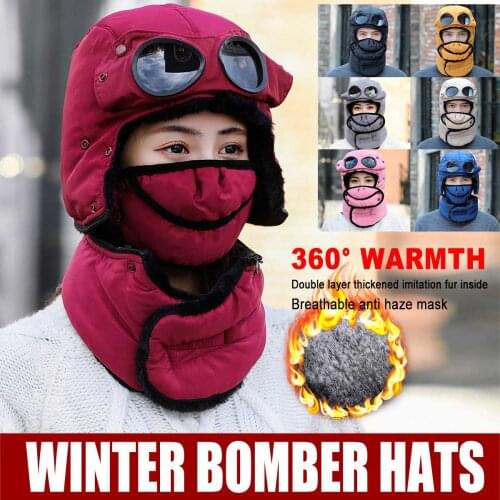 Fashion Design Warm Cap Winter Hats Unisex Original Design For Women Waterproof Hat With Glasses Sports Windproof Mask Hat Scarf