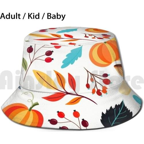 Autumn Sun Hat Foldable UV Protection Autumn Fall Leaf Leaves Pumpkin Mushroom Nut Green Yellow Blue Orange Red Brown