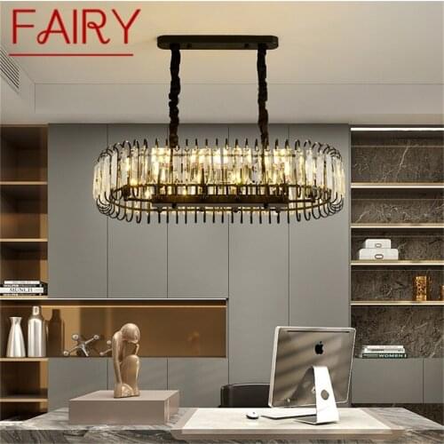 FAIRY Black Postmodern Rectangle Chandelier Fixtures Crystal Pendant Lamp Light Home LED for Decoration