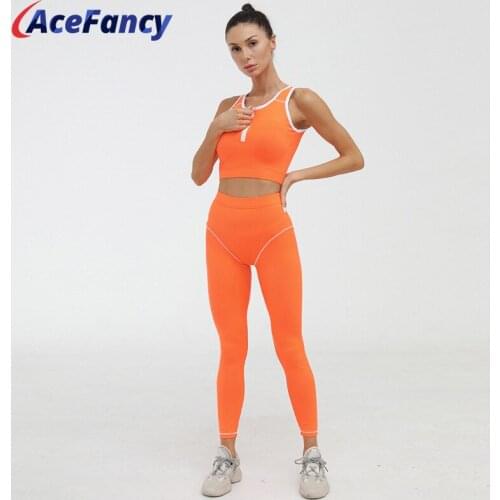 Gym Woman Fitness Sets ZC2440 Zipper Front Sport Bra Push Up Leggings 2 Piece Outfits For Women Sports Wear For Women Gym
