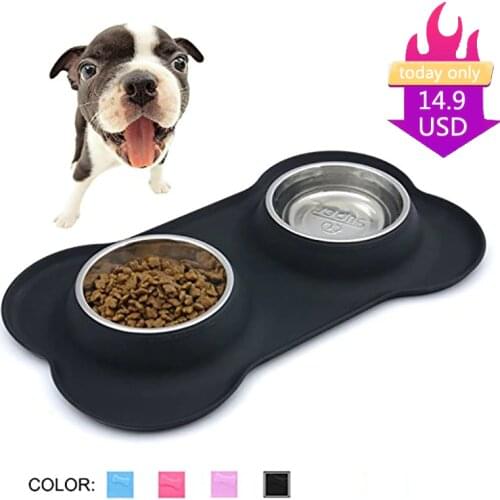 SuperDesign New Steel Dog Bowl With No Spill Non-Skid Silicone Mat Feeder Tool pet supplie Stainless steel cat double water bowl