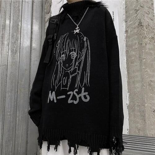 Japanese Gothic Womens Sweater New Long Sleeve Vintage Cartoon Casual Loose Hip Hop Harajuku Punk Large Size Ulzzang Sweater