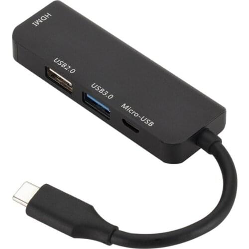 Mini Highly Compatible Type C to Micro USB 3.0 2.0 HDMI Hub 4 Port Splitter Adapter For Computer Multifunctional Accessories