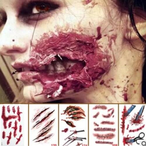 1 Pcs Halloween Tattoo Sticker Terror Scar Tattoo Temporary Sutured Wound Tattoos Scary Stickers Halloween Cosplay Props
