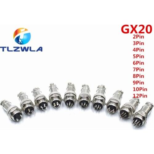 10set GX20 2/3/4/5/6/7/8 Pin Male + Female 20mm L94-100Y Circular Wire Panel Aviation Connector Socket Plug with Cap Lid