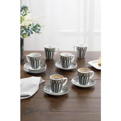 6 person 12 pcs patterned cups porcelain turkish coffee black brown saucer creative coaster mugs white ceramic tea cup new