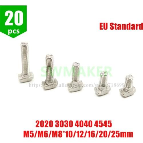 20pcs M5 M6 M8*10/12/16/20/25mm Carbon steel T type Nuts Fastener Connector For EU Standard 2020 3030 4040 Aluminum Profile