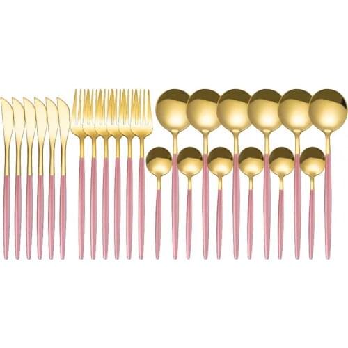 24Pcs Stainless Steel Multicolor Fork Knives Tableware Coffee Spoon Dinnerware Sets Kitchen Utensils Cutlery Lunch Dishes Dinner