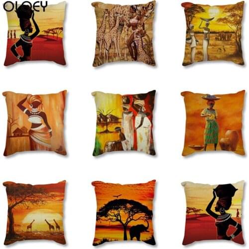 African Painting Art African Impression Exotic Decorative Pillowcase Cotton Linen Decoration Home Bedroom Decorative Pillowcase