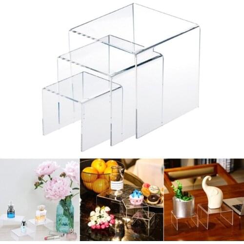 Acrylic Display Risers 3 Size Steps Acrylic Display Stand Anti-Corrosion Clear Showcase Display Shelf for Figure Buffet
