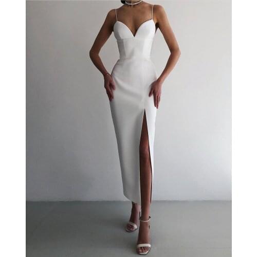Babatique 2021 New Fashion Style Womens Spaghetti Strap Fringe Detailing Split Women White Bandage Party Dress