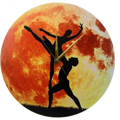 Ballerina Dancing In The Moon Artwork 3D Wall Clock Modern Design Dancing Couple Rustic Wood Clocks Ballet Watches Decor