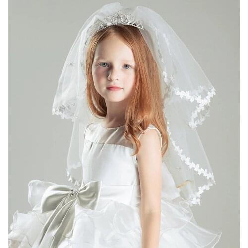 White Short Flower Girls Veil Lace Edge Wedding Veil Birthday Girl Tiaras Kids Veil Headwear velo da sposa