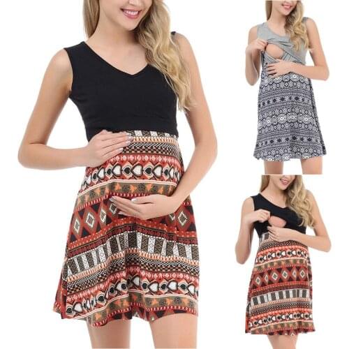 Maternity Sundress Midi Dress For Pregnant Women Sleeveless Nursing Nightgown Sleep Dress Clothes for Breastfeeding S-XXL