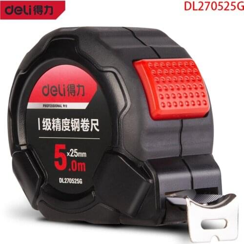 Deli DL270525G Grade 1 Precision Steel Ruler Specification: 5mx25mm High Carbon Steel Material Measuring Tools