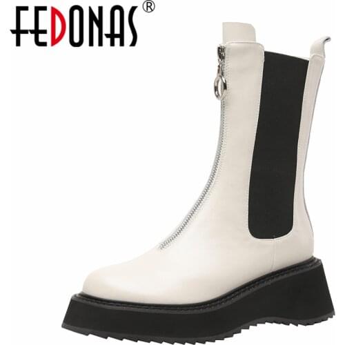 FEDONAS High Quality Genuine Leather Women Ankle Boots 2021 Concise Fashion New Front Zipper Autumn Winter Casual Shoes Woman
