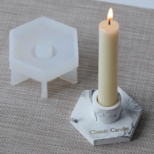 Hexagonal Pole Candlestick Mold Marble Pattern Long Pole Candle Holder DIY Aromatherapy Candle Gypsum Candlestick