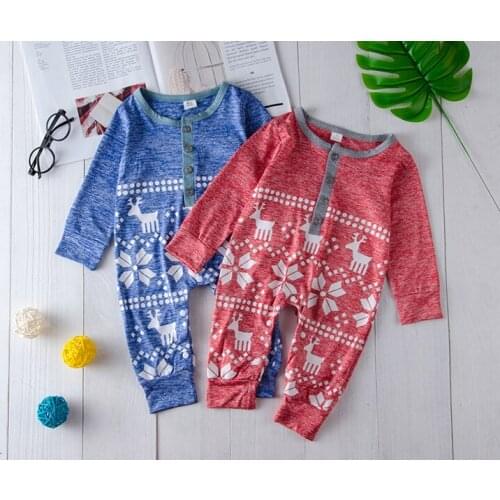 Baby Boy Baby Girl Romper Round Neck Long Sleeve Print Jumpsuit One-piece Suit Toddler Baby Clothes For Christmas